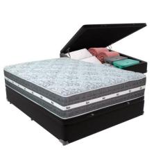 Cama Box Baú Preto E Colchão Black Graphite Molas Ensacadas Casal 138x