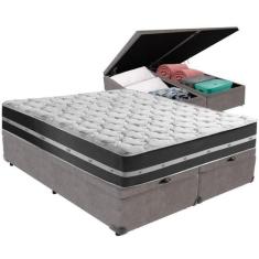 Cama Box Baú Cinza E Colchão Classic Preto Molas Ensacadas Queen Anjos