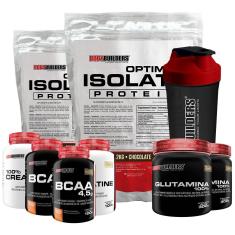 Kit 2x Optimum Isolate 2kg +2x Bcaa 100g+2xCreatina 100g+2x Glutamina 300g+Coqueteleira-BB-Unissex