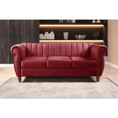 Sofá Chesterfield Realeza 3 Lugares Decoração Retrô Vermelho Bordô - B