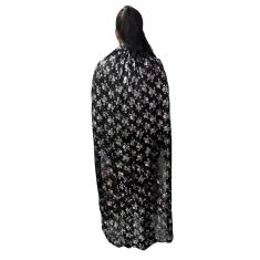 Capa Adulto Metalizada Fantasia Halloween Festa Noite Terror Estampa Bruxa Caveira Cosplay Gotico Vampiro Sexta Feira 13