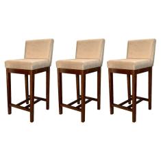 Kit 3 Banquetas Média Estofadas Lisboa Madeira Capuccino Suede CCS