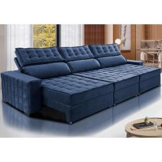 Sofá Retrátil E Reclinável 4,15M Cama Inbox Big Star Com Softgel D40 Velupluma Azul