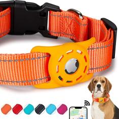KONITY Coleira refletiva AirTag, compatível com Apple AirTag, coleira de nylon para cães com suporte de silicone para cães pequenos, médios, grandes e extragrandes