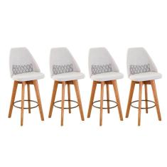 Kit 04 Banquetas Bege Claro E Almofada Zigzag