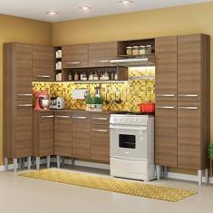 Cozinha Completa de Canto Reto Madesa Emilly Love com Armário e Balcão 13 Portas 1 Gaveta - Rustic