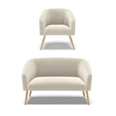 Sofá Namoradeira E Poltrona Pé Palito Natural Stella Bouclê D03 - D`rossi Cor Bege