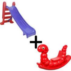 Escorregador Infantil Médio  Gangorra Nhoca  Brinquedo Colorido e Segu