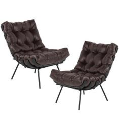 Kit 02 Poltronas Decorativas Sala de Estar Costela Preto L04 Material 