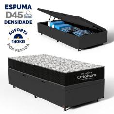 Cama Box Baú com Colchão de Espuma D45 Ortobom Airtech 150 88 cm, Pret