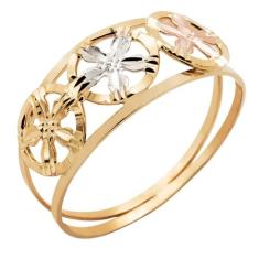 Anel de Ouro 18k Tricolor Feminino Flores - Meu Anel, 23