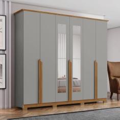 Guarda-roupas Casal 6 Portas 6 Gavetas com Espelho Andréas Cinza/Marrom