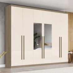 Guarda-roupa Casal 6 Portas 3 Gavetas Internas com Espelho Jade Rústico/Off White