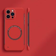 Capa de telefone magnética sem moldura ultrafina e rígida para PC para iPhone 15 14 Pro Max 13 12 Mini 11 Pro Max Capa sólida de cor fosca, vermelha, para iPhone 12 ProMax
