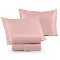 Jogo de Cama Casal Queen 400 Fios Percal 04 Peças Com Aba, Antiácaro, 