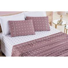 Jogo De Cama Lençol Solteiro Poá 3 Pçs Micro 200 Fios Rosê