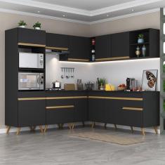 Cozinha Completa de Canto Veneza GB Multimóveis MP2045 com Armário e Balcão Preta