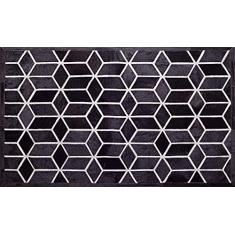 Tapete em Couro, Desenho Geométrico, Tapecouro, Azul Marinho/Branco