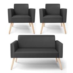 Sofá Namoradeira Com 2 Poltronas Pés Palito Natural Marisa material si