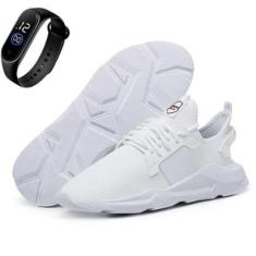 Kit Tenis Para Caminhada Masculino Cadarço Palmilha EVA Confortavel Treino Com Relogio Digital-Masculino