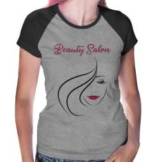 Baby Look Raglan Beauty Salon - Foca na Moda, Cinza, Preto, GG