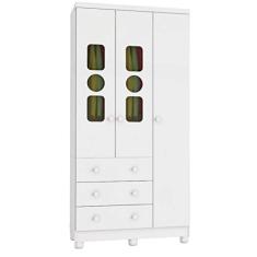 Guarda Roupa de Bebê 3 Portas 3 Gavetas Tedy Móveis Peroba Branco Brilho