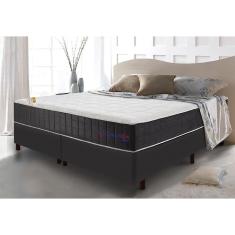 Conjunto Cama Box King Com Molas Ensacadas Cama Inbox Cloud Cinza 193x203x67