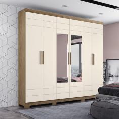 Guarda Roupa Casal 06 Portas Com 02 Espelhos 02 Gavetas Flora Henn Duna Com Cristal