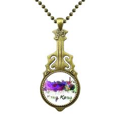 DIYthinker Colar de aquarela Hong Kong China City Antique Guitar Jewelry Music Pendant