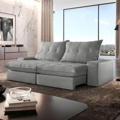 Sofá Retrátil e Reclinável com Catraca Blindada 250cm Porto Veludo Jolie/Prata