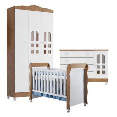 Quarto de Bebê New Selena 3 Portas com Cômoda Gran Selena e Berço Mire