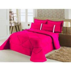 Kit Edredom + Lençol Dupla Face Casal Queen 6 Pç Pink - Confecções eva