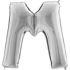 Balão Metalizado Prata Letra M- 1 Metro