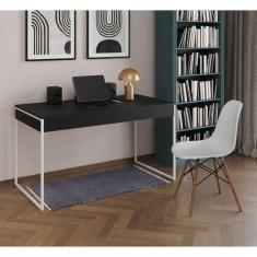 Mesa De Escritório Industrial Preta 137X53Cm Base Ferro Branco Com 1 C