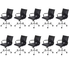 Kit 10 Cadeiras para Escritório Diretor Design Italiano Estofada em Sintético 3304 Preto