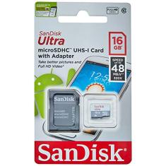Cartão de Memória 16GB com Adaptador, SanDisk Micro SD, Preto