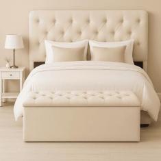 Recamier Bau Estofado Casal Padrão Anita 140 cm Veludo - BELA DO QUART