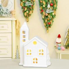 Decorações de Natal, decorações de Natal internas, casas de vila de Natal, casas de cerâmica iluminadas, decoração rústica branca de fazenda de férias de Natal para sala de mesa doméstica/326 (Size :