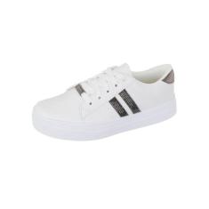 Tênis Feminino Branco Casual Brilho Strass Preto Bellinda Shoes, Preto