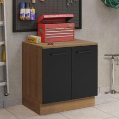 Balcão Multiuso 80cm 2 Portas Rustic/preto Agata Madesa Rustic/preto