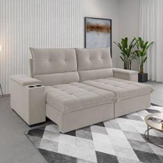 Sofá 4 Lugares Santiago Retrátil e Reclinável Marfim - Viero Móveis, B