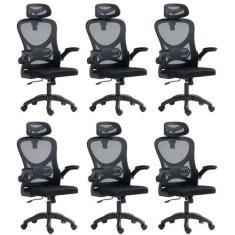 Kit 6 Cadeiras para Escritório Presidente Office Columbus com Tela Mes