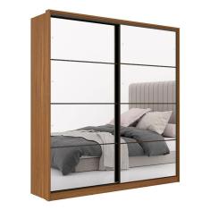 Guarda Roupa Casal Belga 2 Portas com Espelho 3 Gavetas MDP Amendola Amendola Grafito Demartêz Mobília