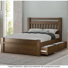 Cama Casal Em Madeira Maciça 2 Gavetas 1,40 Orleans Castanho
