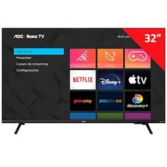 Smart TV 32" AOC HD 32S5135/78G com processador Quad Core, sistema Roku TV, Dolby Digital, Painel de 60 Hz e Comando de Voz