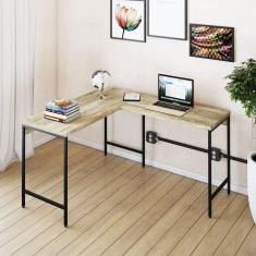 Mesa de Escritório em L Estilo Industrial 120x140cm Active Carvalho/Preto