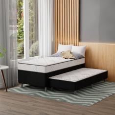 Cama Box Conjugada Solteiro Premier Unibox Molas Ensacadas (63x88x188) com Cama Auxiliar Preta 