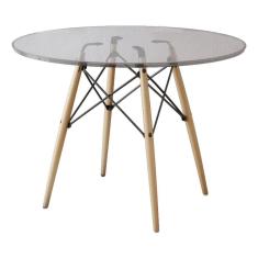 Mesa Eiffel Wood Tampo De Vidro 110 Cm Asturias - Cor: Marrom