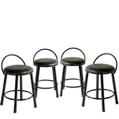 Kit 4 Banquetas Elo Baixa com Assento Estofado para Área Gourmet, Bar,
