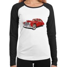 Baby Look Raglan Retro Classic Red Car Manga Longa - Foca na Moda, Bra